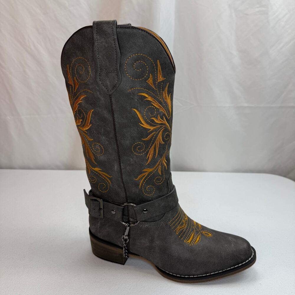 Women's GPXGPX Mid Calf Cowboy Boots Gray Embroidered Western Size 6